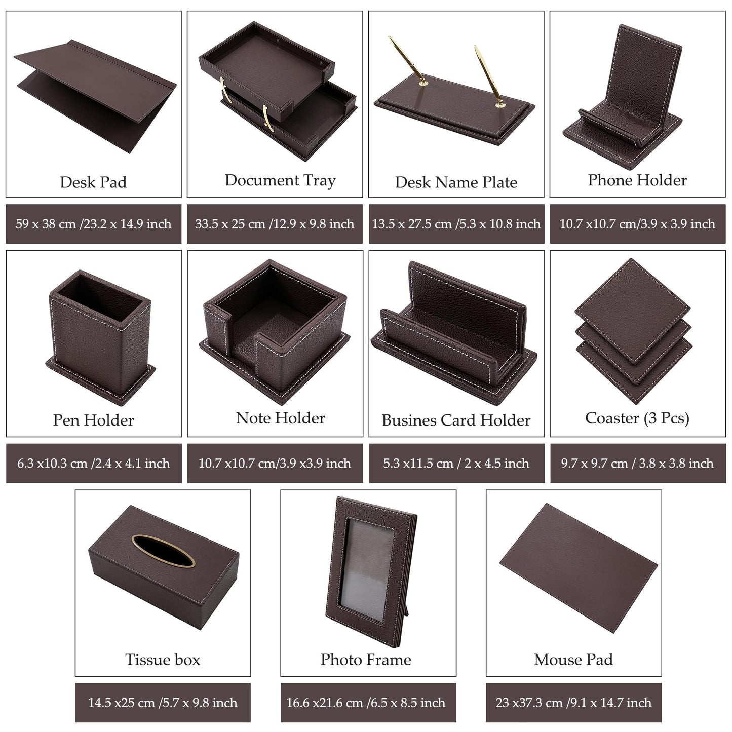 RitPin Desk Set, 11-Piece All-in-One – Executive Desk Accessories & Office Supplies, Leather Desk Organizer with Desk Pad & Blotter, 2-Tier Letter Tray, Luxury Office Desk Decor & Boss Gifts (Brown)