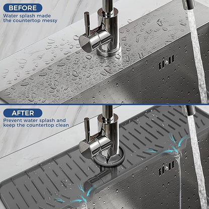 24" Splash Guard Plus Size Silicone Sink Faucet Drying Mat Handle Drip Catcher