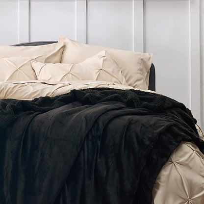 Bedsure GentleSoft Sherpa Fleece Blankets Queen Size for Bed - Thick and Warm Throw for Men, Soft Fuzzy Plush Queen Blanket for Winter, Black, 90x90 Inches
