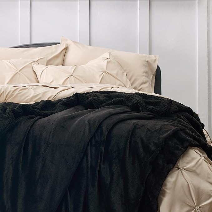 Bedsure GentleSoft Sherpa Fleece Blankets King Size for Bed - Thick and Warm Throw for Men, Soft Fuzzy Plush King Blanket for Winter, Black, 108x90 Inches