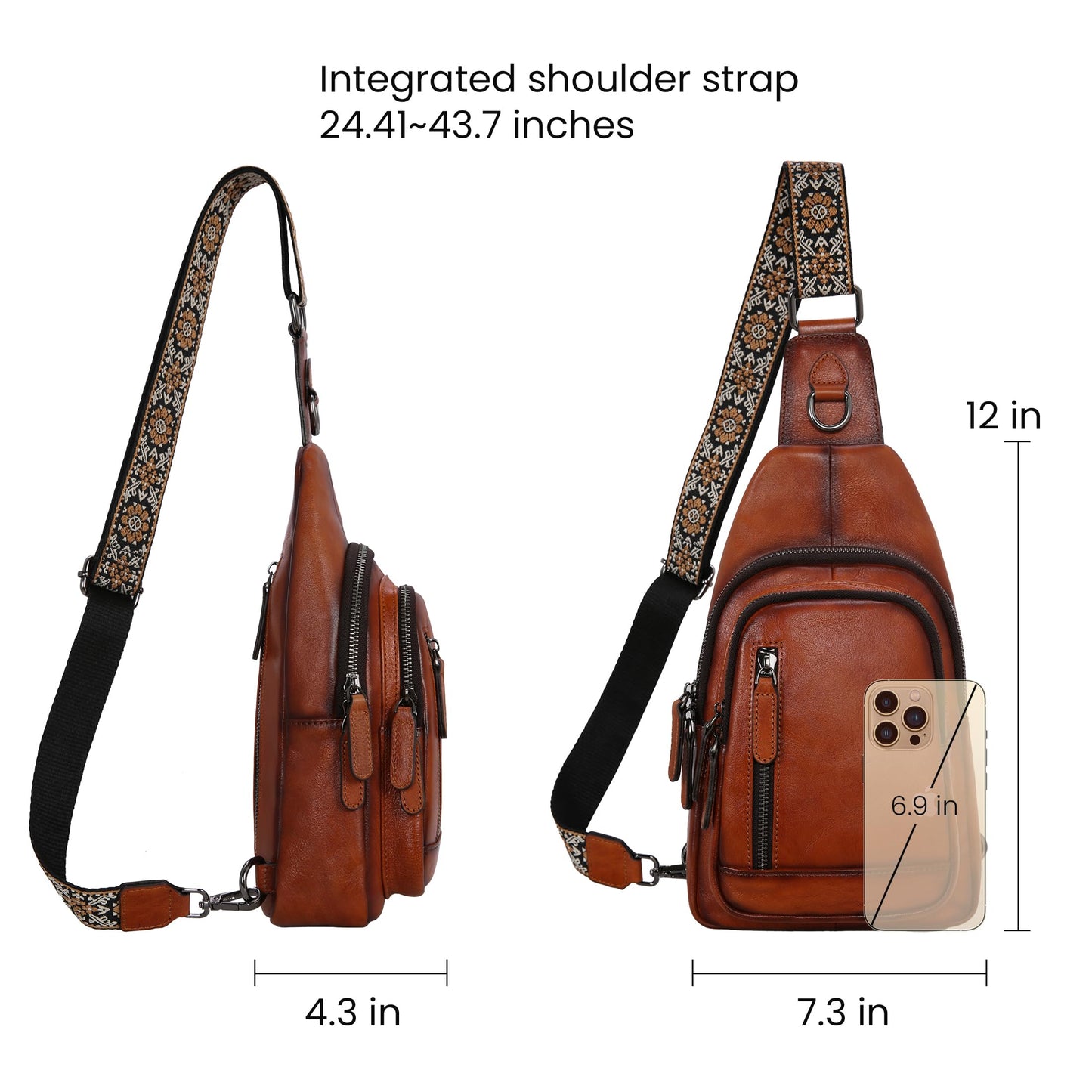 HESHE Leather Sling Bag for Women Crossbody Bags with Multi-Pocket Stylish Fanny Packs for Travel Chest Bag (Brown)