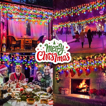 SAUIRS 2Pack 320 LED Christmas Lights Outdoor Decorations with 120 Drops Timer 8Mode 66FT Curtaing Lights Waterproof Plug in Fairy Lights for Indoor,Xmas,Party,Patio,Window,Trees Decor(Multicolor)