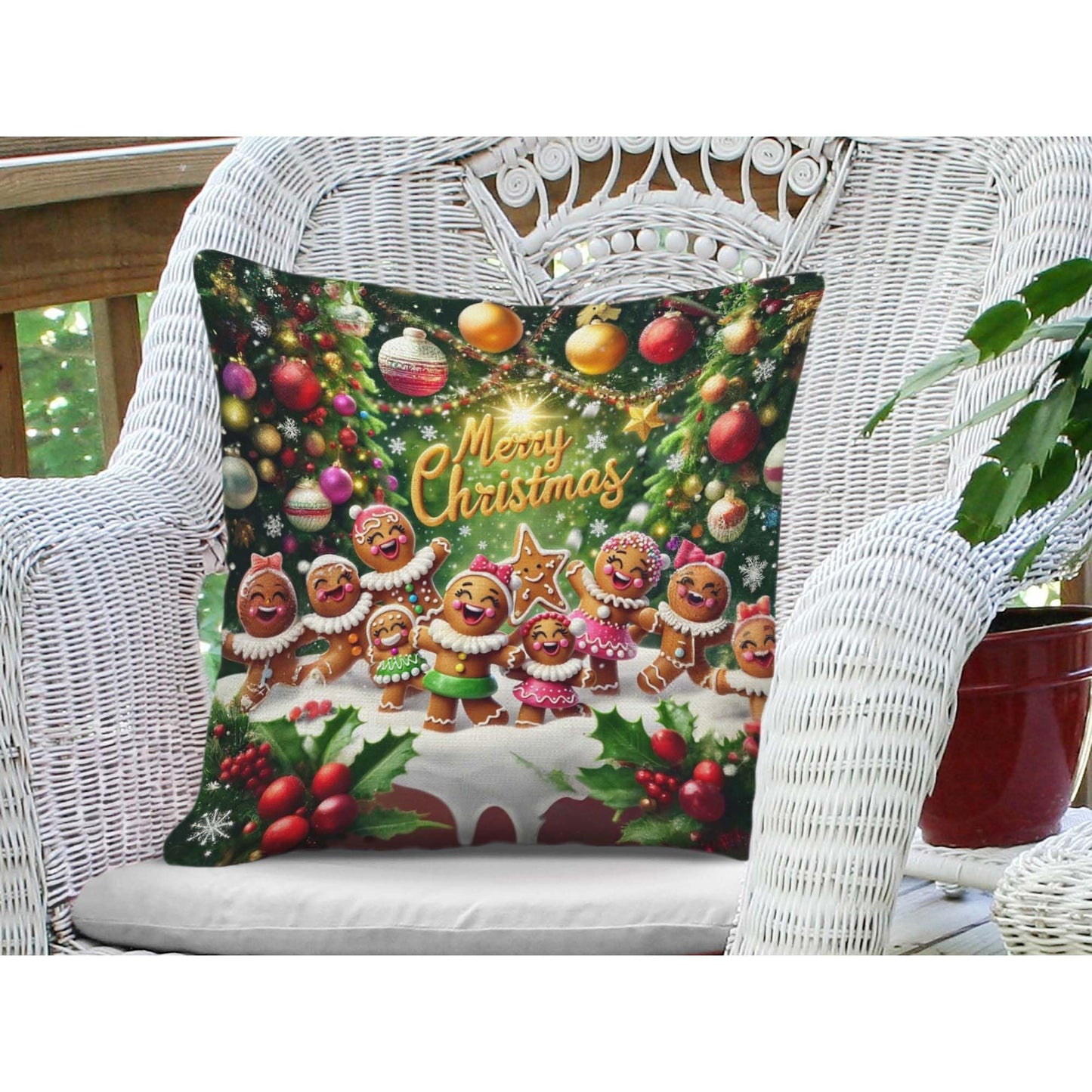 Jiaopenyou Throw Pillow Cover 20x20 Inch,Gingerbread Girls Dancing with The Words Merry Christmas Throw Pillow Case,Home Decor Cushion Covers for Sofa Living Room Couch Bed
