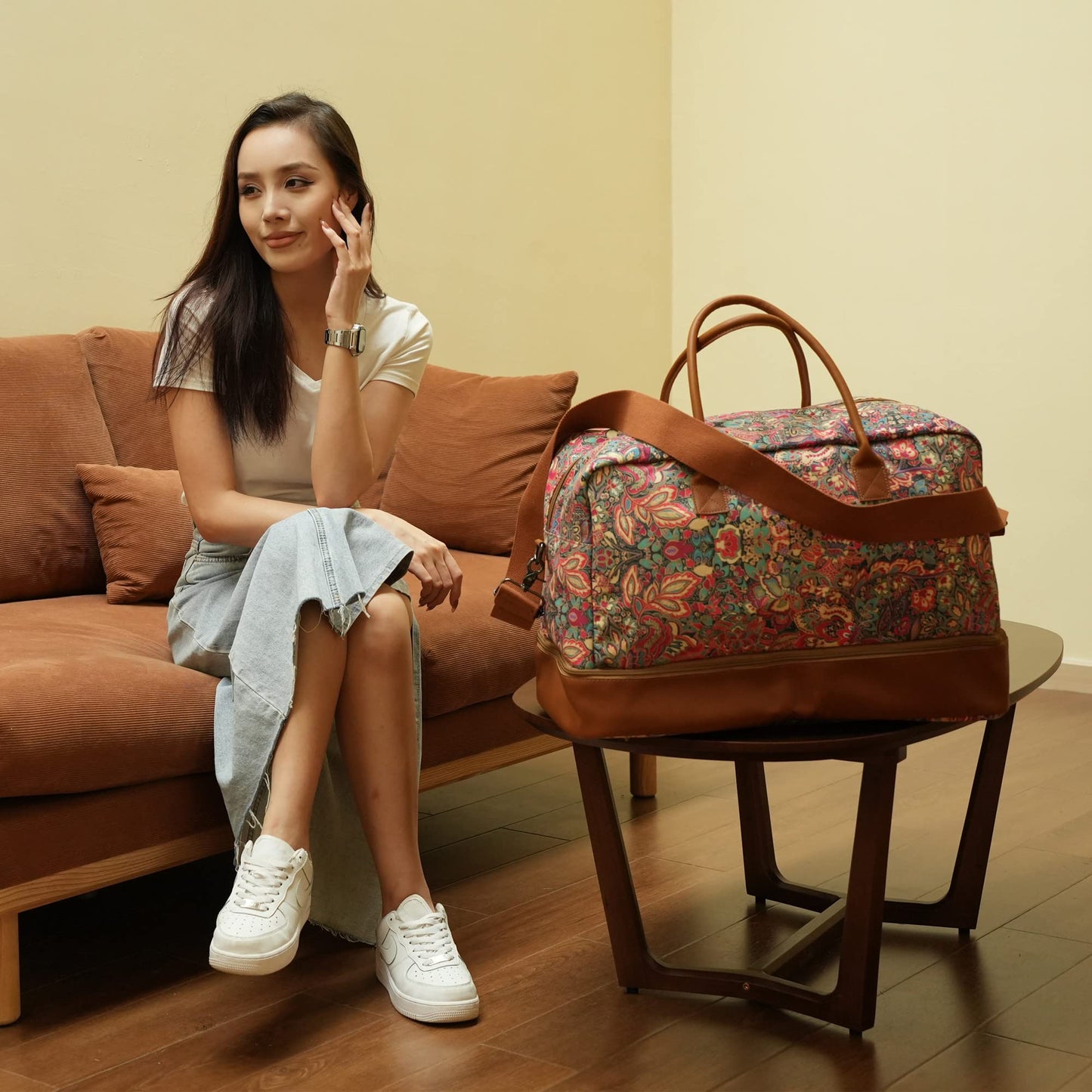 Pretty Colorful Travel Duffel Weekender Bag Overnight Bag Carry On with Shoe Compartment for Women HB-10 (HS)