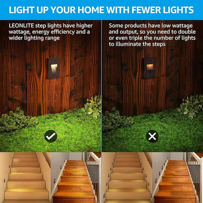 LEONLITE 3CCT 120V LED Step Lights, 3.5W 150LM 5%-100% Dimmable Indoor Outdoor Waterproof Vertical Stair Light, 3000K/4000K/5000K Selectable, CRI90, ETL, Aluminum, Oil Rubbed Bronze, Pack of 6