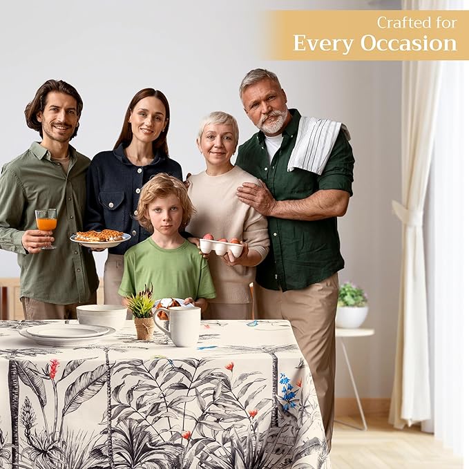 Maison d' Hermine Table Cloth Rectangle Table 100% Cotton 60 x 90 Inches Fall Tablecloth Reusable Everyday Use for Thanksgiving Christmas Decorations Dining Farmhouse Party (Amazonia)