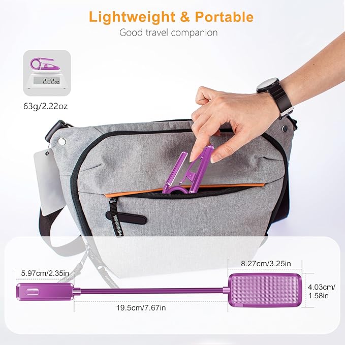 Gritin 9 LED Rechargeable Book Light for Reading in Bed - Eye Caring 3 Color Temperatures,Stepless Dimming Brightness,80 Hrs Runtime Small Lightweight Clip On Book Reading Light-Dark Purple