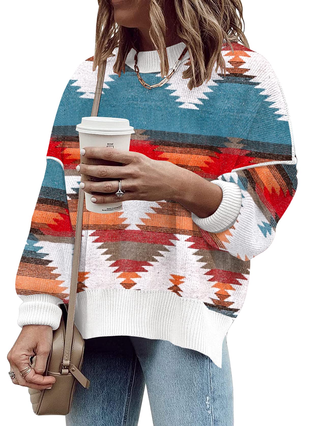 ETCYY Womens Oversized Sweaters Fall 2025 Fashion Clothes Trendy Batwing Sleeve Colorblock Striped Knit Pullover Tops