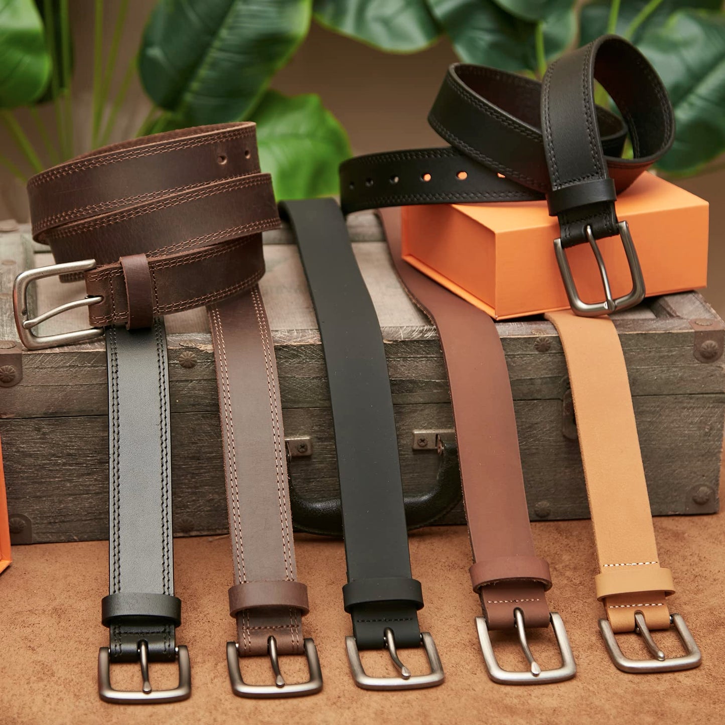 VATAN Men's Genuine Leather Casual Every Day Jeans Belts, Handmade Men Leather Belt with Gift Box, 36 (Fit Waist 34)