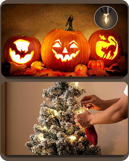 Christmas Village Lights, Decoration String Lights 10.5Ft with 4 C7 LED Bulbs, Warm White, with Male and Female Plugs, for Christmas Snow House,Pumpkin Crafts,Holiday Decoration W03VL05