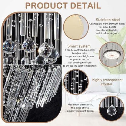 Flashing God D32''XH79'' Modern Foyer Chandelier for High Ceiling Raindrop Crystal Chandelier High Ceiling Pendant Light Fixture for Hallway Living Room Gold Stairwell Chandeliers