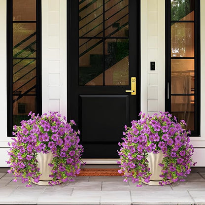 Artificial Fake Flowers Plants for Outdoor Spring Summer Decoration, 2PCS Faux Daisy Silk Flowers Outside No Fade UV Resistant Realistic Home Decor for Porch Patio Balcony (Purple)
