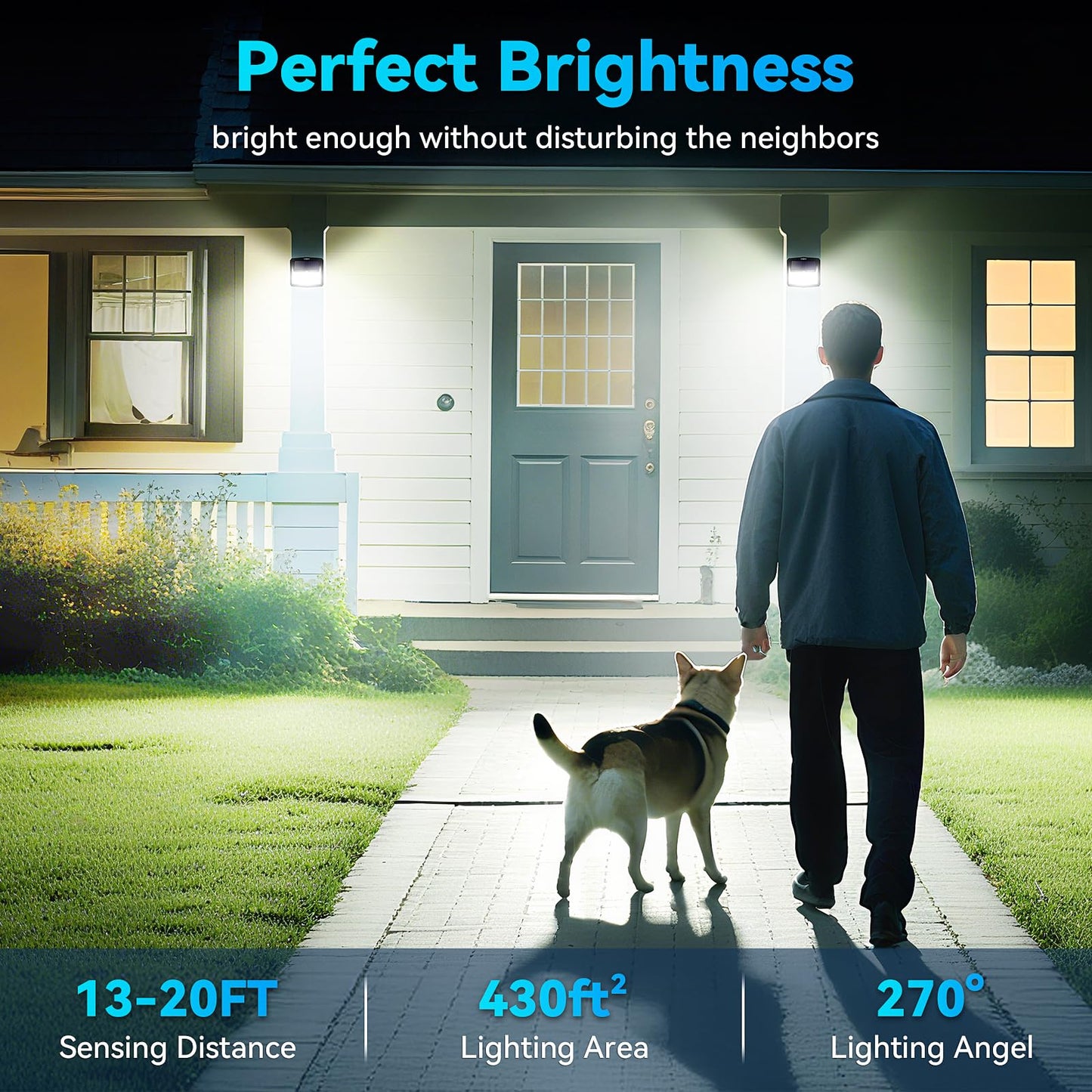 CLAONER Solar Lights Outdoor, [128 LED/4 Packs] Solar Motion Sensor Lights 3 Working Modes Outdoor Lights with 270° Wide Angle Wireless IP65 Waterproof Security Light for Fence Patio, Cold White