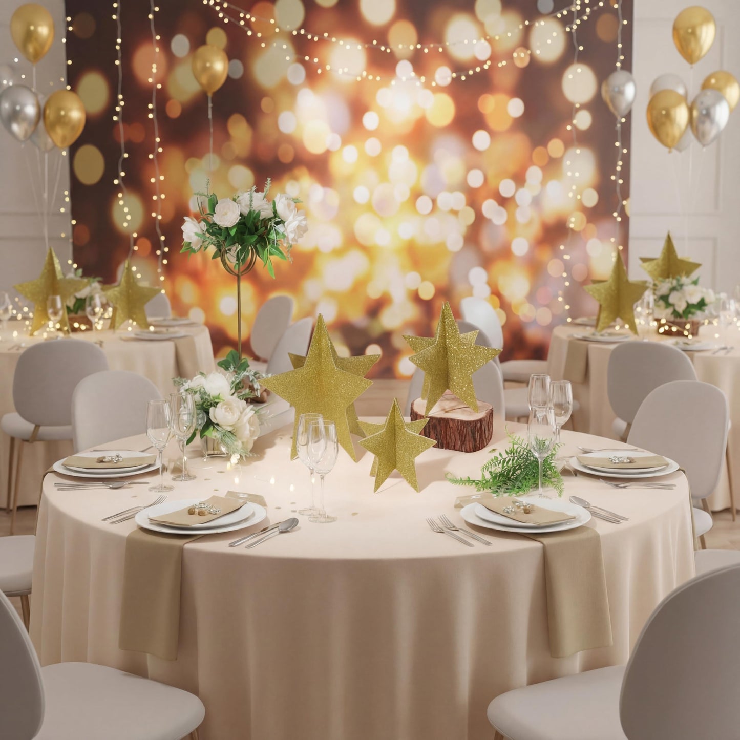 AmazingSpark 9 Pcs Large Star Centerpieces Gold 3D Back to School Star Table Decorations in 3 Sizes 10" 8" 6" for Birthday Party Baby Shower Gathering Ceremony Movie Night Supplies (Glitter Gold)