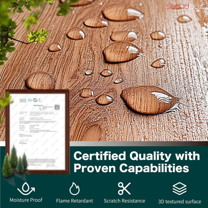 Soundbox Noise Reducing Floor Mats 10PCS, Quiet Wood Grain Vinyl Floor Tiles 48x7.3 Inch, Waterproof Anti-Slip Floor Covering,Easy Lay Installation for Bedroom, Living Room