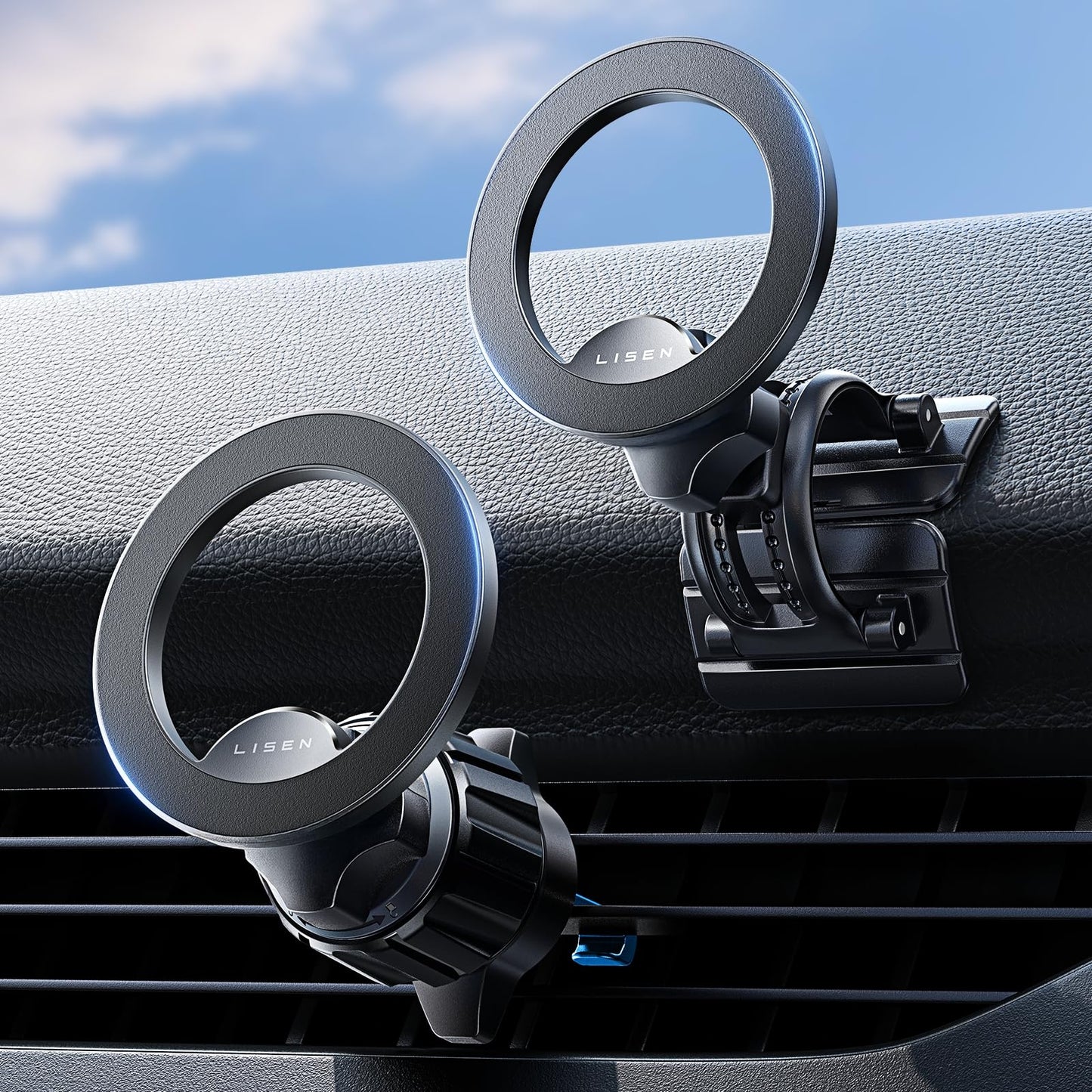LISEN for MagSafe Car Mount iPhone 17 Car Accessories for Men Women Interior,Magnetic Phone Holder for Car [95% Increase Magnetic] Truck Vent Phone Mount 2X Mat Fit GPS iPhone 17 Pro Max Air 16 15