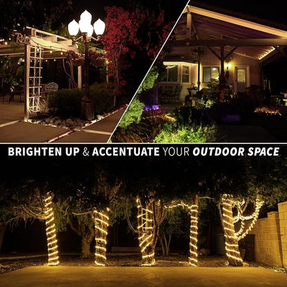 WYZworks 288LEDs 25ft LED Outside Rope Lights, Outdoor ETL Certified Waterproof Permanent 360 Degree Light Emitting, Flexible Tube, Connectable, Christmas Palm Tree Exterior Landscape, Warm White