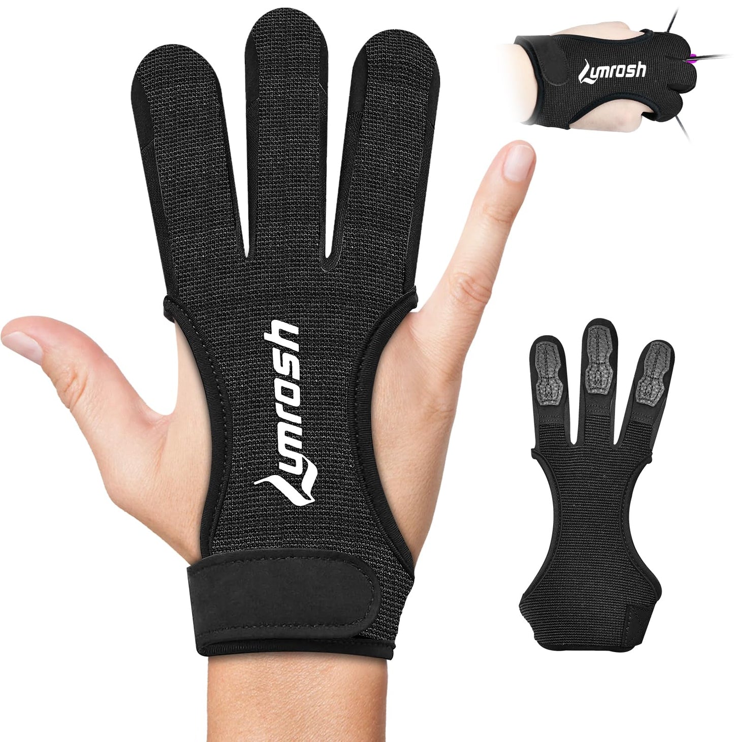 Lumrosh Archery Gloves 3 Finger Cowhide Shooting Hunting Green Men and Women Adult Kids Beginner Recurve Bow Archery Finger Protection Gear (Black, Large)