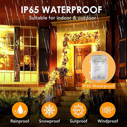 2 Pack 16.5Ft 100 LED Fairy Lights Battery Powered, Outdoor Waterproof Warm White String Lights with Remote, Dimmable Twinkle Lights for Bedroom Wedding Party Classroom Tree Christmas Decoration