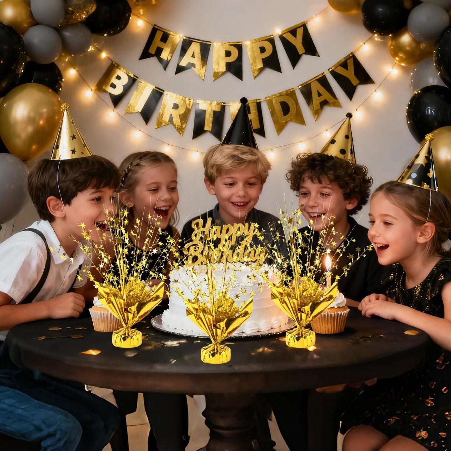 6 Pcs Metallic Foil Spray Centerpiece Star Party Table Decorations, Burst Gold Centerpieces for Table Birthday Party Event Wedding Graduation Anniversary Class Reunion (Gold)