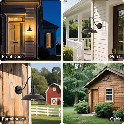 14in Outdoor Gooseneck Barn Light for Farmhouse, Bronze Exterior Wall Light Fixture for Porch, Large Outside Farmhouse Wall Sconce for Garage Patio Doorway House