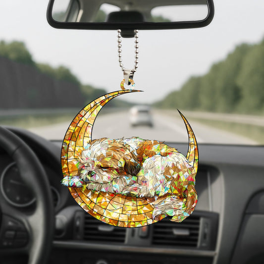 Talataca Shih Tzu 2D Flat Dog Holographic Ornament, Crescent Moon Plastic Decoration, Hanging Charm for Car Rear View Mirror, Christmas Tree Ornament, Home Decor Gift, Gift for Dog Lover