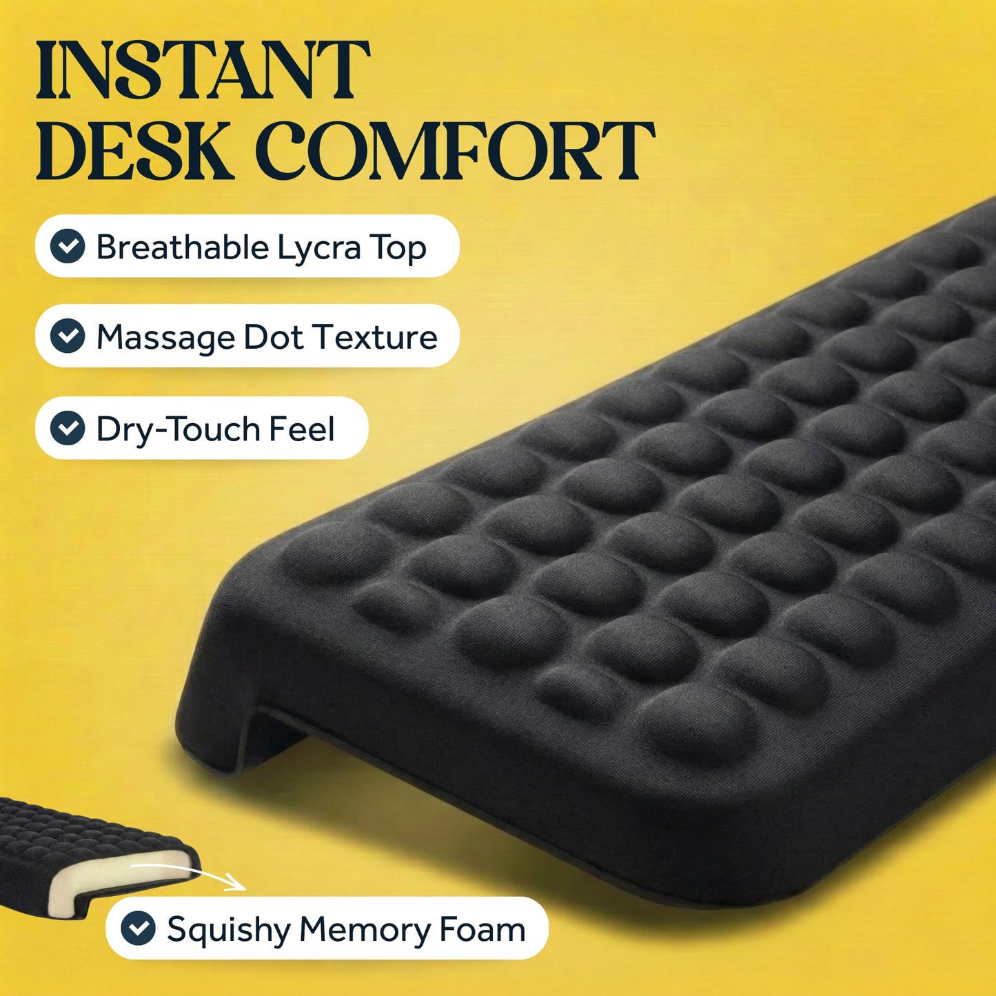 WESTERN COMFORT L-Shaped Desk Edge Cushions (2 Pack) for Elbow & Wrist Relief – Ergonomic Non-Slip Memory Foam Office Desk Arm Rest Pad for Gaming & Work Comfort – Breathable Lycra with Massage Dots