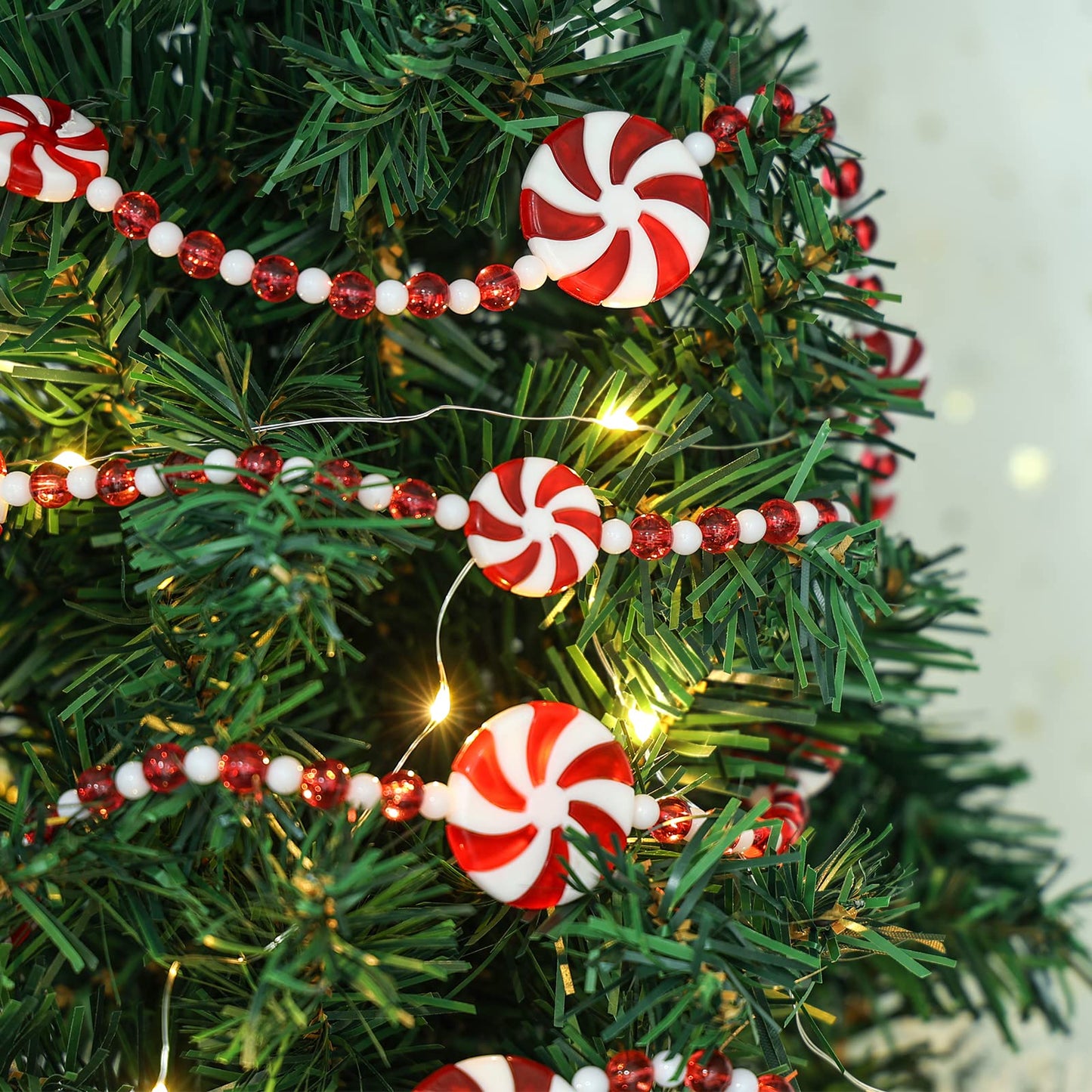48 feet Christmas Candy Garland Plastic Bead Garland Xmas Holiday Candy Cane Decor for Christmas Tree Wreaths Decorations