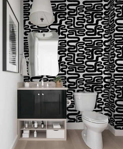 Peel and Stick Wallpaper Black and White Wall Paper Modern Geometric Self-Adhesive Removable Contact Paper Thicken Waterproof Easy to Clean Decorative for Bedroom Bathroom Film 17.3in x 78.7in