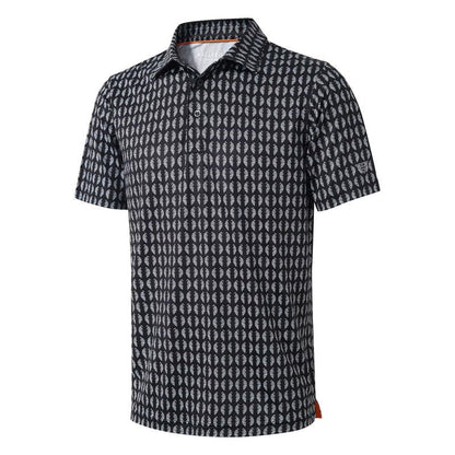 Golf Shirts for Men Dry Fit Short Sleeve Print Performance Moisture Wicking Polo Shirt Black White Twister