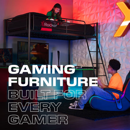 X Rocker Emerald RGB LED Youth Floor Rocking Video Gaming Chair with Headrest Speakers, Armrests, Foldable, Vegan Leather, 200 lbs Max, Amazon Exclusive, Black
