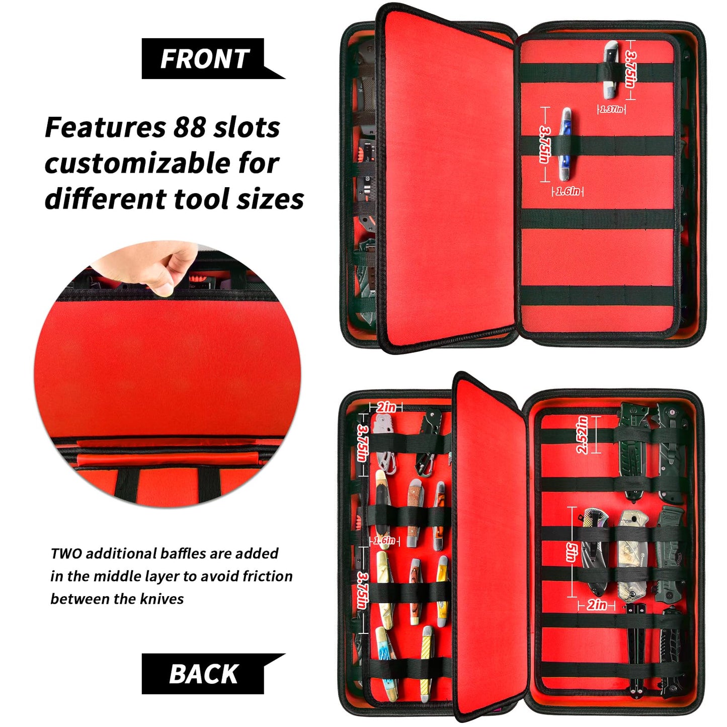 GWCASE Knife Display Case for 66+ Pocket Knives. Folding Holder, Butterfly Storage Organizer, Roll Collection Pouch for Survival Tactical Outdoor - Red