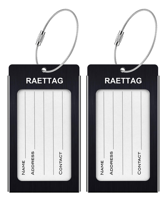 WeBravery Luggage Tags Metal Suitcase Tags Travel Bag ID Identifier Luggage Tag (Black 2-Pack)