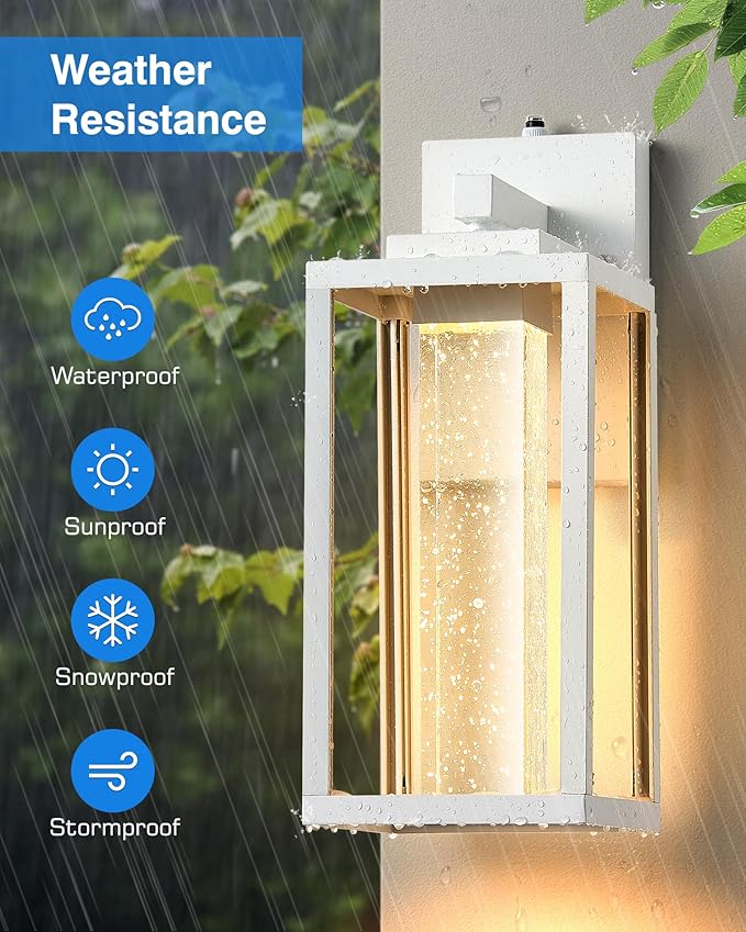 VIANIS White Porch Lights Outdoor, Large Dusk to Dawn Exterior Garage Lighting Fixtures Wall Mount for House, Outdoor Sconce Lights Lanterns for Coach with Integrated Rectangular 10W LED Light Source