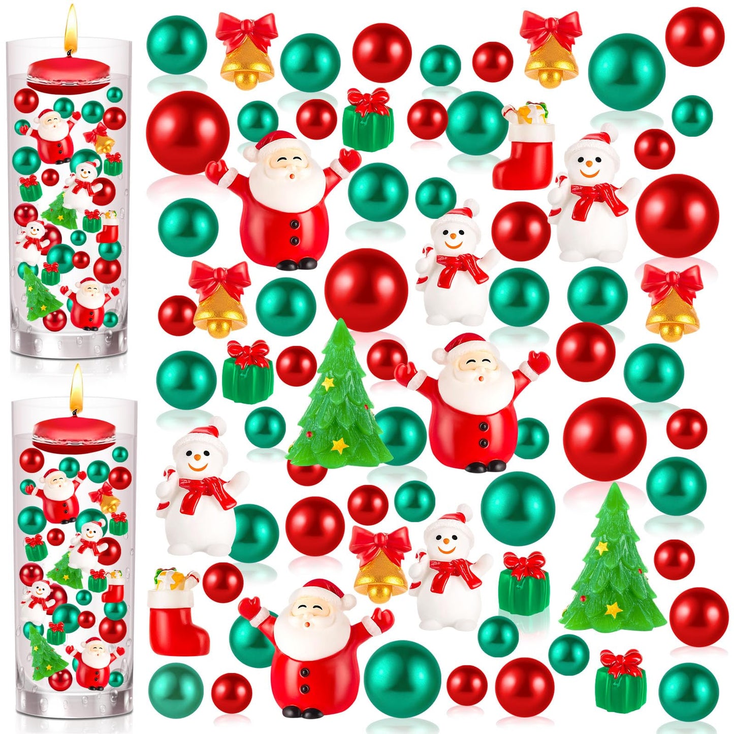 ZHWKMYP 200Pcs Christmas Vase Filler, Red and Green Christmas Floating Vase Filler for Table Centerpieces Decorations