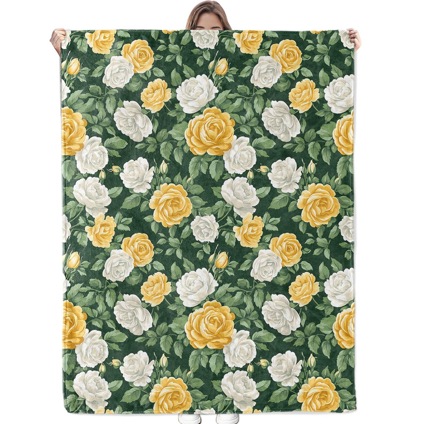Bidesk Rose Floral Theme Blanket Soft Flannel Throw Blanket, Cozy & Warm Yet Lightweight Blankets for Travel, Couch, Bed, for Men Women Adults, Fuzzy Outdoor Comfort Wrap 60"×50"