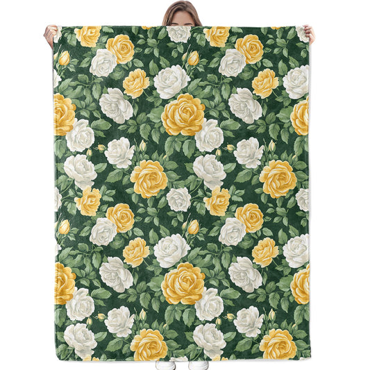 Bidesk Rose Floral Theme Blanket Soft Flannel Throw Blanket, Cozy & Warm Yet Lightweight Blankets for Travel, Couch, Bed, for Men Women Adults, Fuzzy Outdoor Comfort Wrap 60"×50"