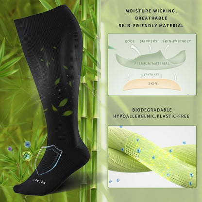 LEVSOX Plus Size Compression Socks for Women&Men Wide Calf 15-20 mmHg Knee High Extra Large Calf Support Socks for Nurse, Medical, Travel, Black