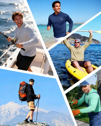 isnowood Mens UPF 50+ Sun Hoodie, Long Sleeve UV protection Fishing Shirts, Hooded Lightweight Hiking Running Swim Rash Guard Grey
