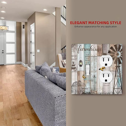 Decorative Light Switch Cover Plate Rustic Farmhouse Colorful Wooden Barn Door 2 Gang Outlet Covers 1 Toggle 1 Duplex Wall Plate Decorate Electrical Switch Plate Covers for Kitchen Home Decor