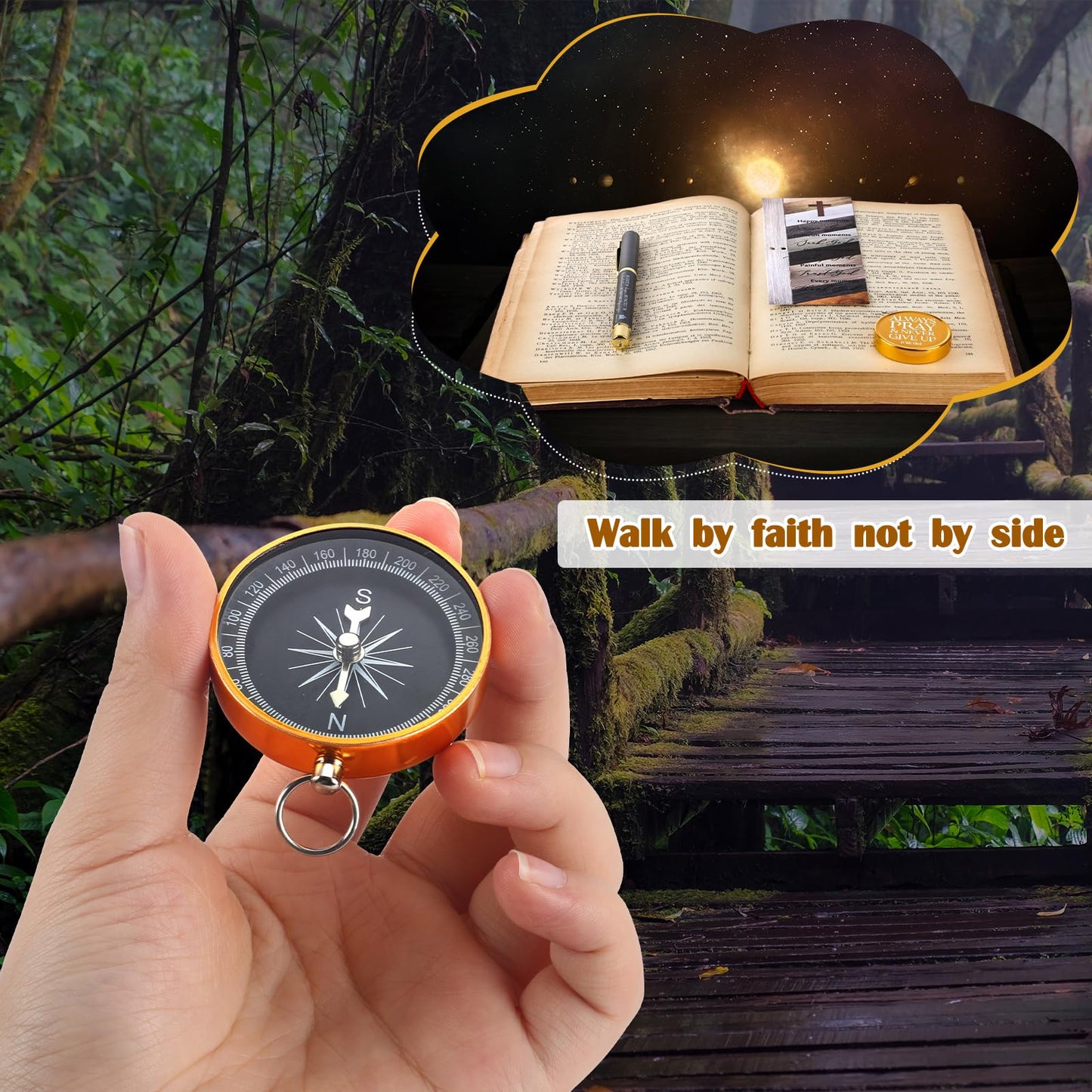 Spakon 30 Sets Christian Gifts for Men Bible Verse Compass Pen Religious Bookmark Inspirational Church Gifts for Pastor Appreciation Day Grandpa Men Christmas (Classic)