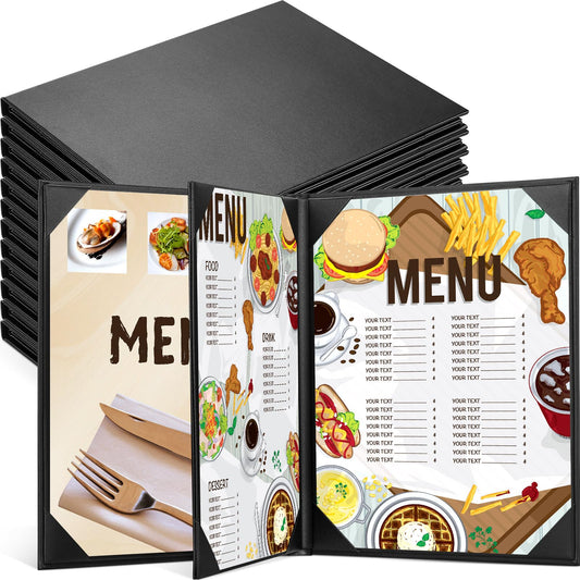 Skyygemm 10 Pcs Leather Menu Covers Holders for 8.5 x 11 Inches, Waterproof Four View Leather Dinner Menu Holder Covers for Restaurant, Hotel, Bar