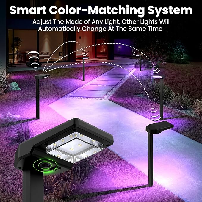 Solar Lights Outdoor, 6Pack Smart Pathway Lights with Color Changing &Sync, 9Modes (Warm/Cool White,RGB) for Driveway,Walkway,Garden,Yard,Fence,Patio,Lawn,Step Waterproof