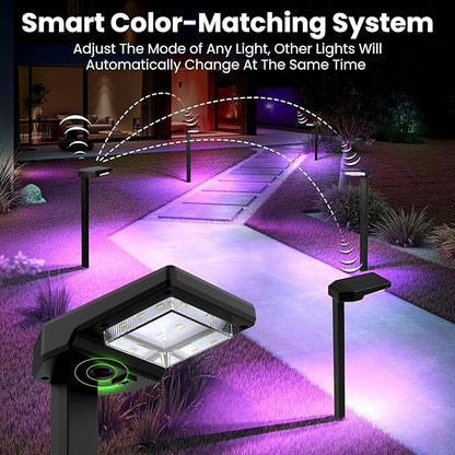 Solar Lights Outdoor, 6Pack Smart Pathway Lights with Color Changing &Sync, 9Modes (Warm/Cool White,RGB) for Driveway,Walkway,Garden,Yard,Fence,Patio,Lawn,Step Waterproof