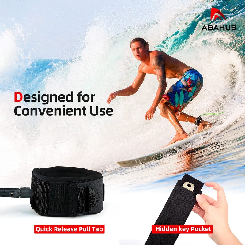 Abahub Premium Surfboard Leash, Straight Surf Board Leg Rope, Legrope Strap for Longboard, SUP Paddleboard Replacement Leashes 10 Foot Black 7 mm Thick