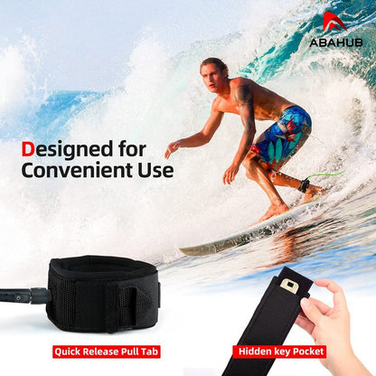 Abahub Premium Surfboard Leash, Straight Surf Board Leg Rope, Legrope Strap for Longboard, SUP Paddleboard Replacement Leashes 10 Foot Black 7 mm Thick