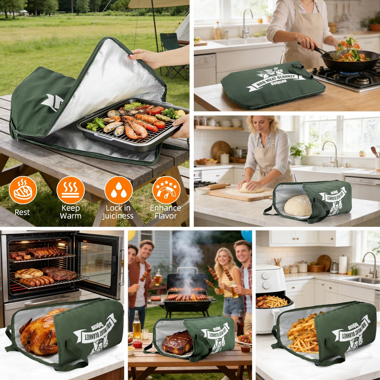 Upgraded Insulated BBQ Blanket for Resting Meat-BBQ Smoker Accessories Gifts for Men Dad Husband-Air Fryer/Kitchen/Camping/Baking/Party Essential-Bag for Brisket/Steak/Pork Shoulder/Turkey (21inch)