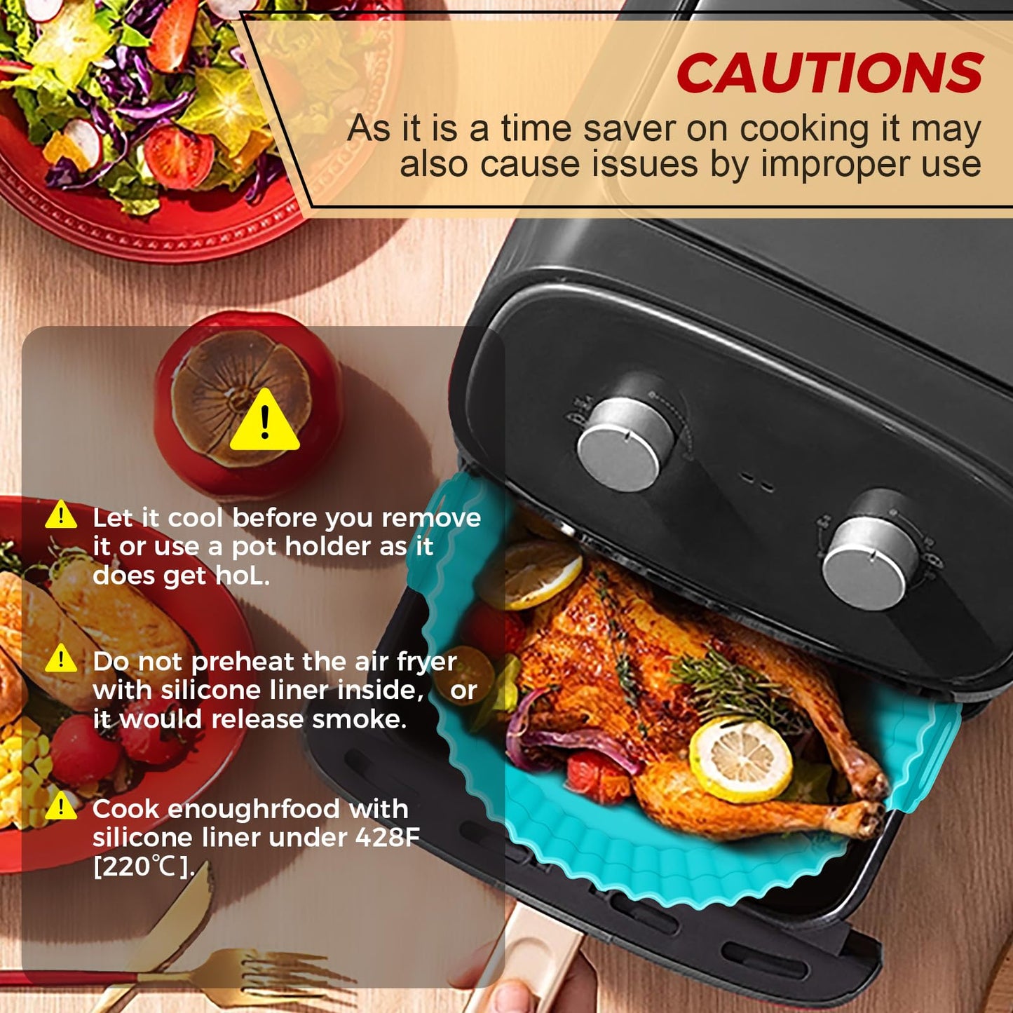 3 Pack Air Fryer Silicone Liners for 5 QT or Bigger, Reusable Food Grade Silicone Airfryer Liners Pot Baking Basket Accessories Replacement of Flammable Disposable Parchment Paper Top 8.7 inch