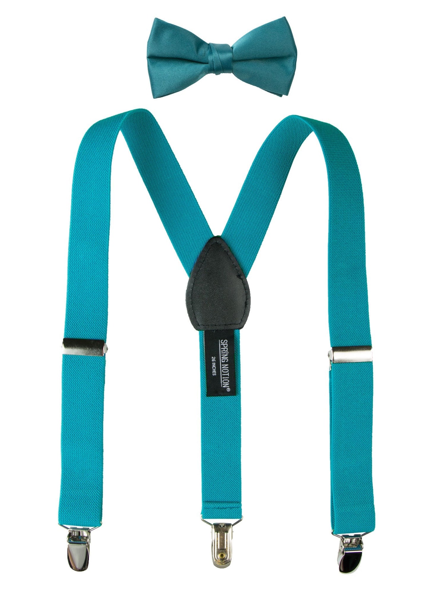 Spring Notion Boys' Suspenders and Solid Color Bowtie Set Teal Medium