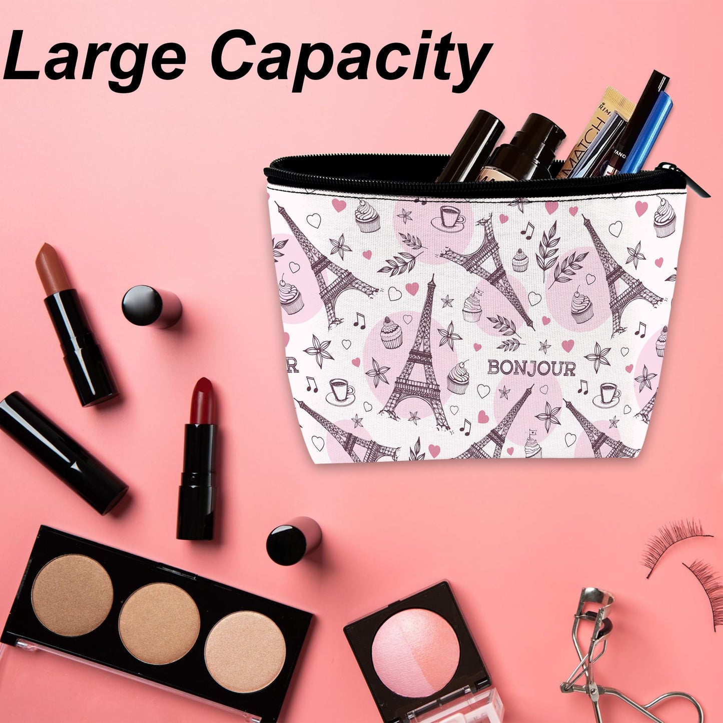 DEMACYA Watercolor Paris Tower Makeup Bag for Purse, Waterproof Funny Cosmetic Bag for Women, Zipper Travel Toiletry Pouch Gift 9.5×5.9 Inch